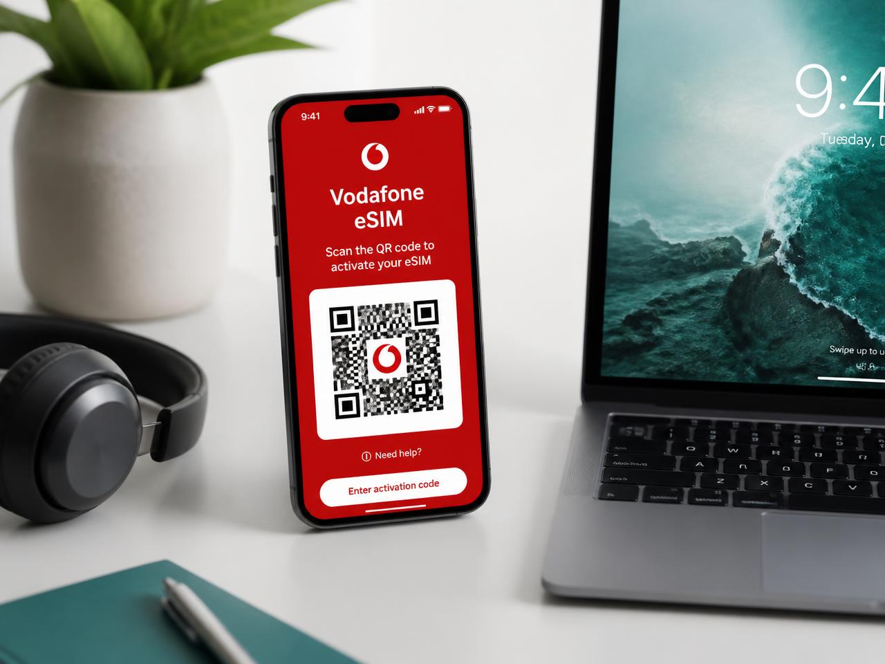 Vodafone eSIM iş hattı QR kodu aktivasyonu